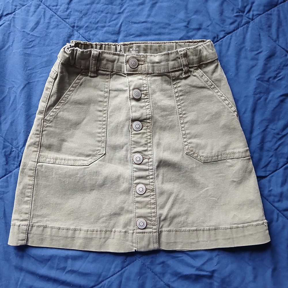 Olive Button-Front Girls Skirt Sz 7/8